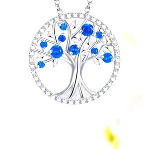 925 SS Moisannite and Blue Sapphire Tree of Life Necklace.